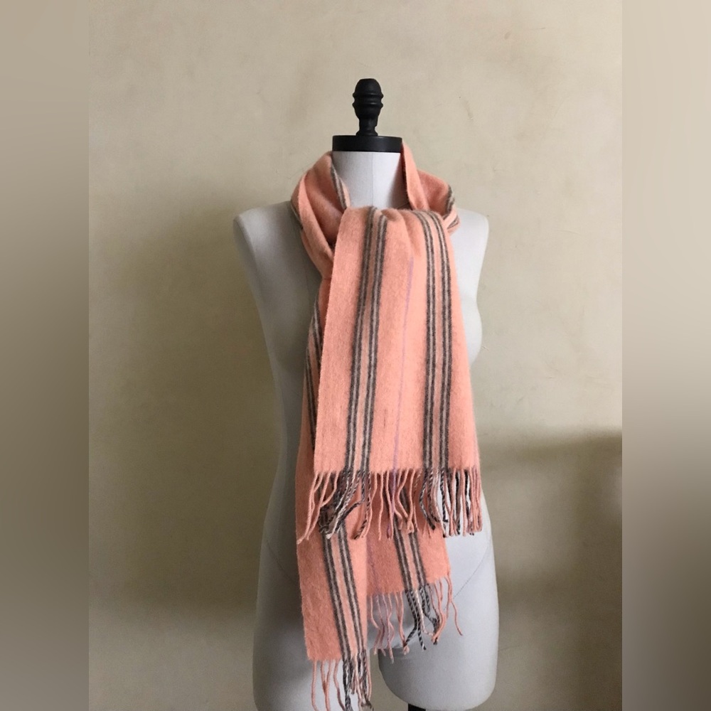Vintage Cashmere Wool Blend Peach Striped Scarf